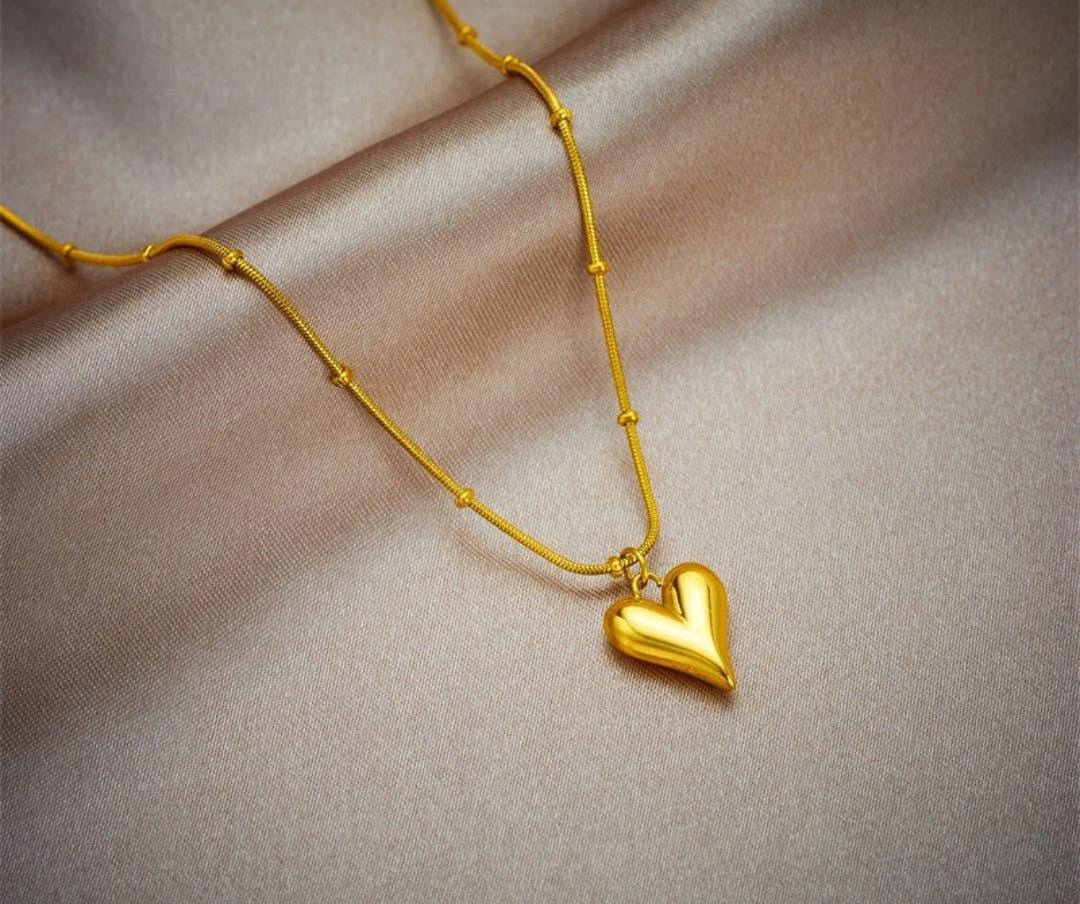 Slim Heart Pendant Necklace | Stainless Steel Gold Plated | Anti-tarnish Necklace | Daily wear | TE-GPC-0511-007