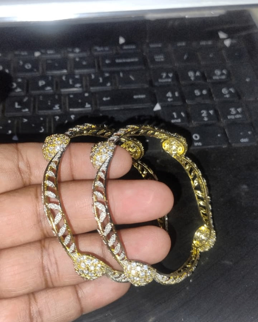 Dual Tone Designer Bangles (Set of 2) | Premium Quality | American Diamond | Party wear