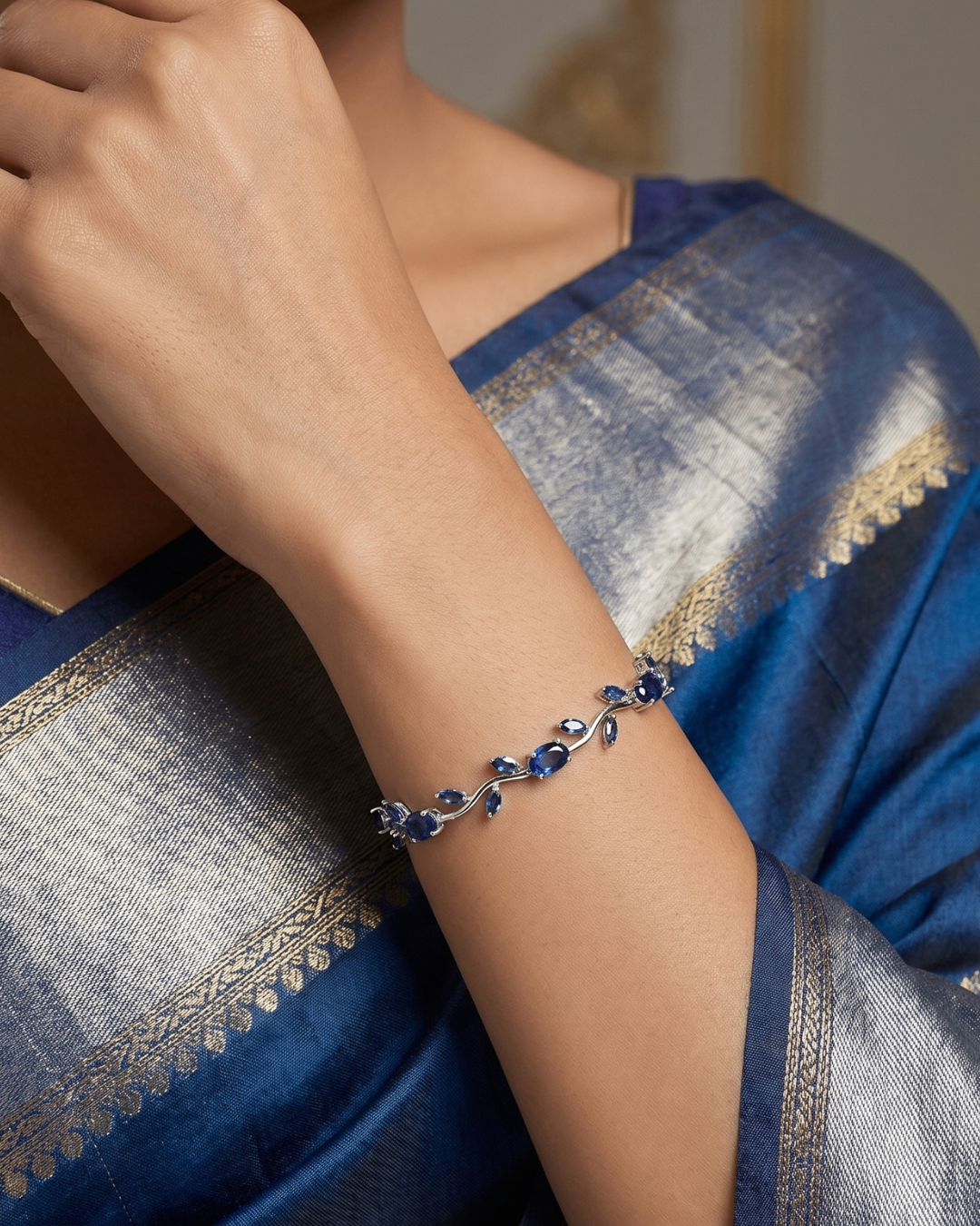 Silver Tone Blue Stone Bow Design Bracelet for Women | Premium Quality | Cubic Zirconia