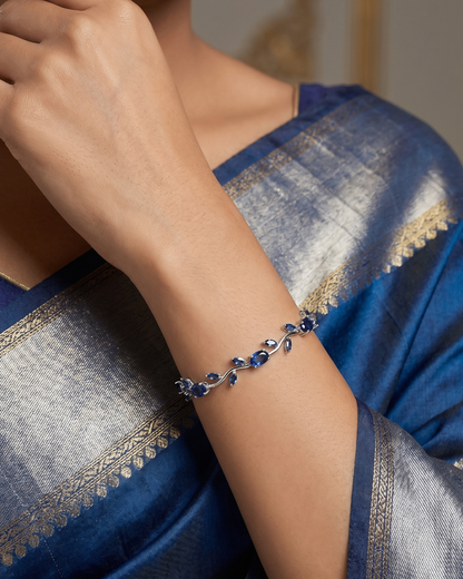 Silver Tone Blue Stone Bow Design Bracelet for Women | Premium Quality | Cubic Zirconia