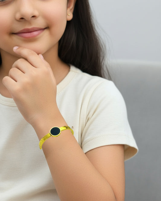 Black Round Charm bracelet | Premium Quality | Elegant Kids Jewelry | Stainless Steel Gold Plated | Anti-tarnish | Daily wear | TE-GPKB-2311-011