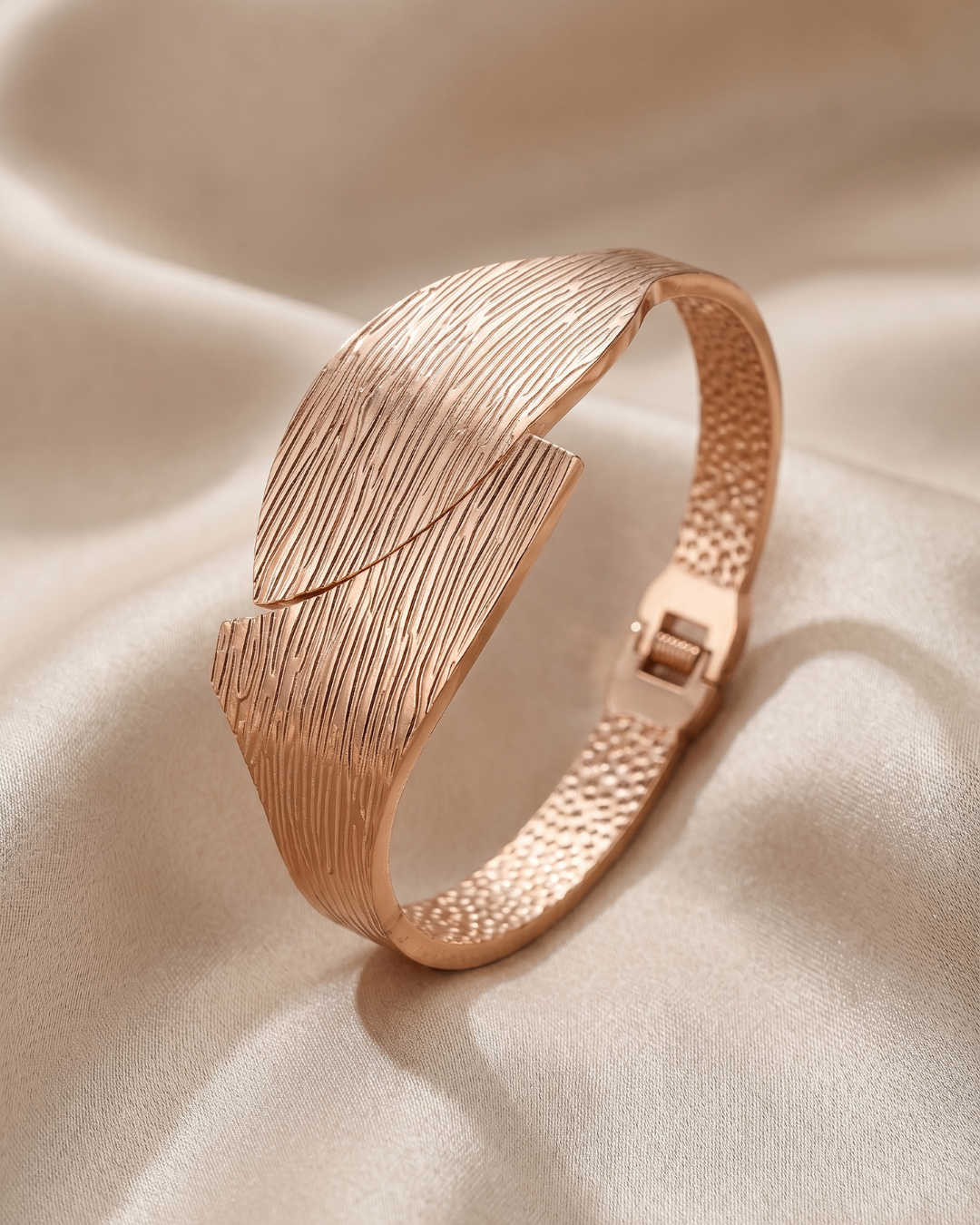 Rose Gold Textured Leaf Bracelet | Stainless Steel Gold Plated