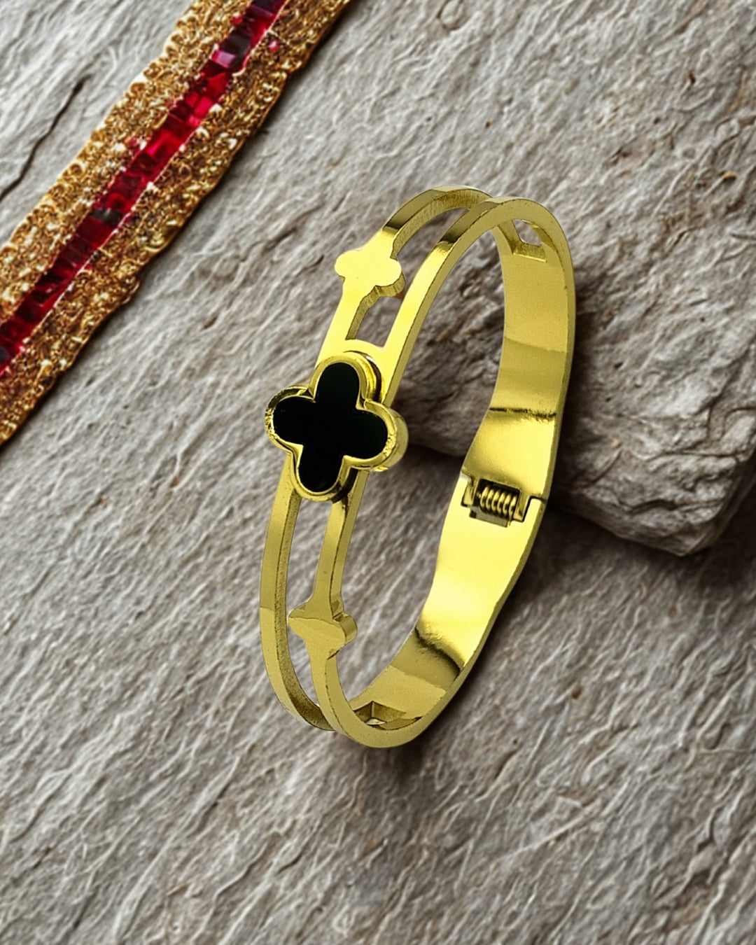 Black Clover Enamel Charm | Premium Quality | Elegant Kids Jewelry | Stainless Steel Gold Plated | Anti-tarnish | Daily wear | TE-GPKB-2311-007