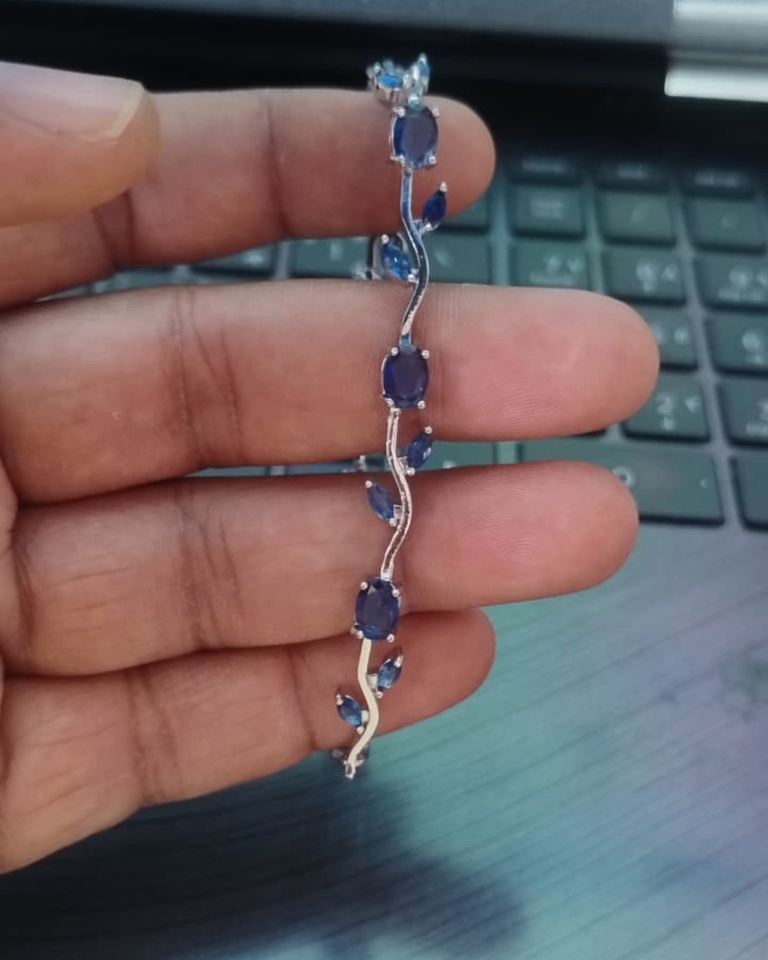 Silver Tone Blue Stone Bow Design Bracelet for Women | Premium Quality | Cubic Zirconia