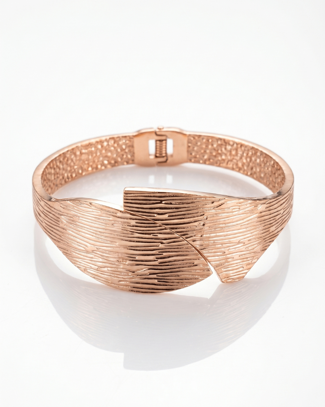 Rose Gold Textured Leaf Bracelet | Stainless Steel Gold Plated