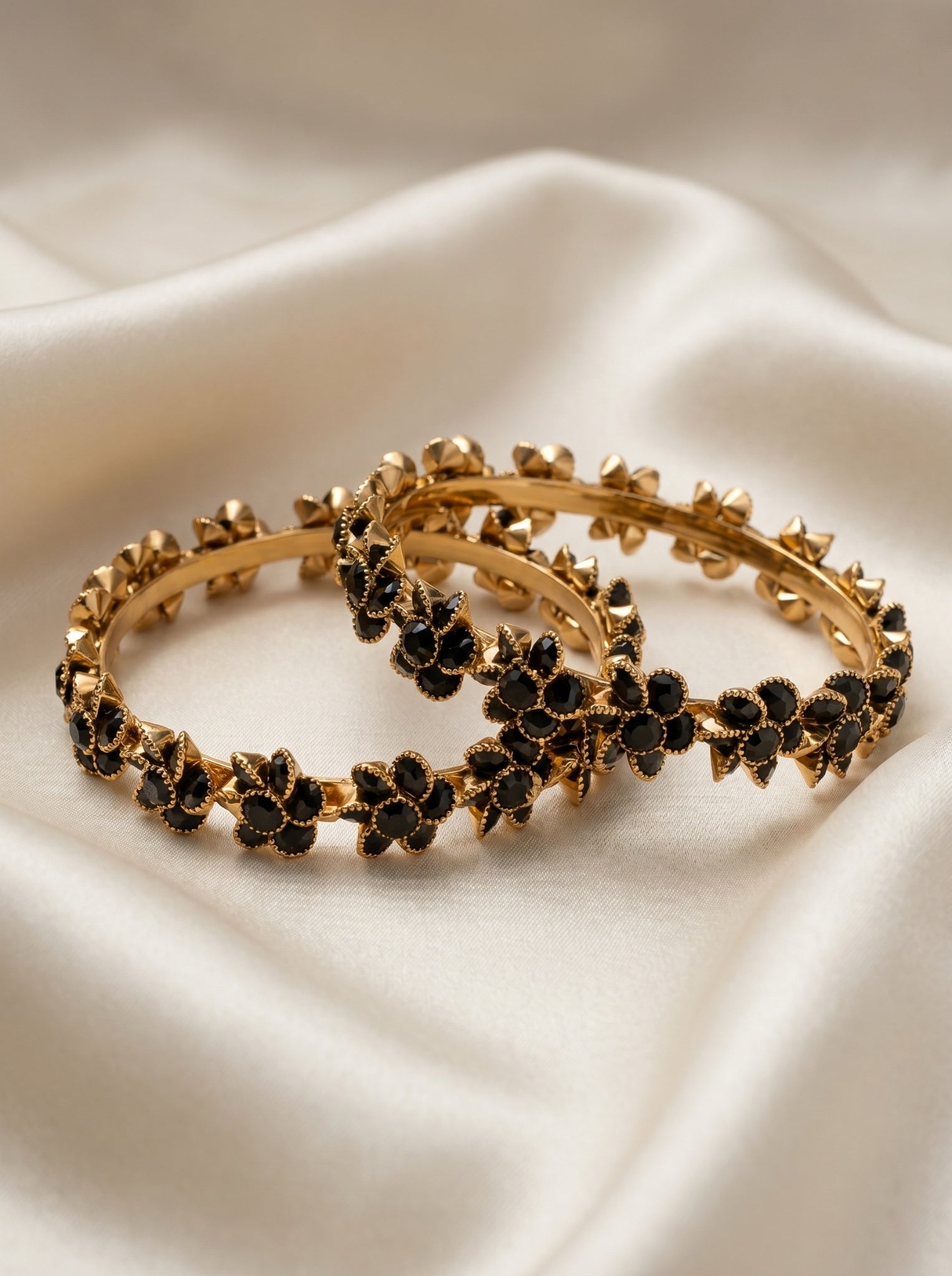 Black Bloom Floral AD Bangles (Set of 2) | Premium Quality | American Diamond | Party wear