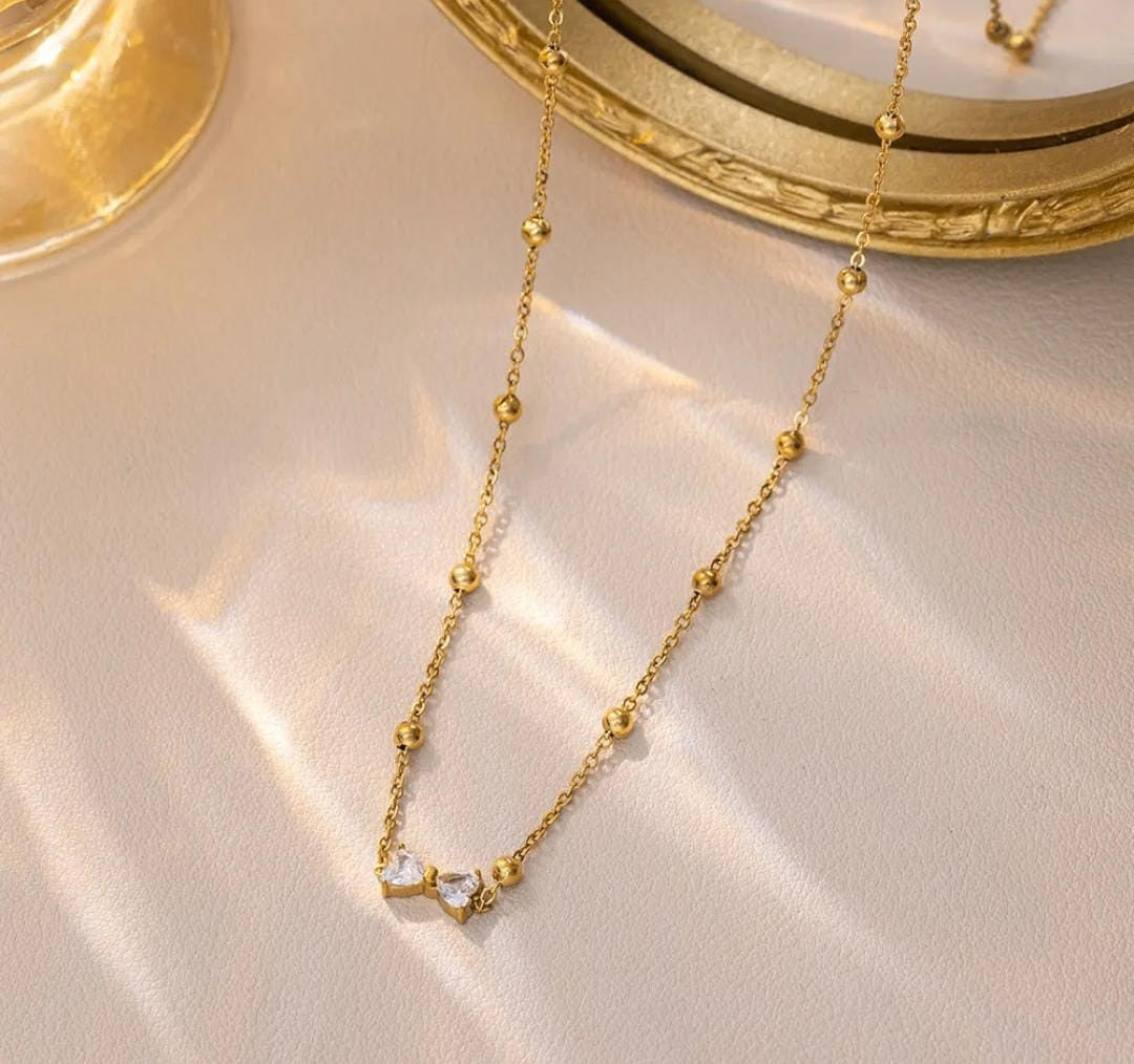 Stone Bow Necklace | Stainless Steel Gold Plated | Anti-tarnish Necklace | Daily wear | TE-GPC-0511-026