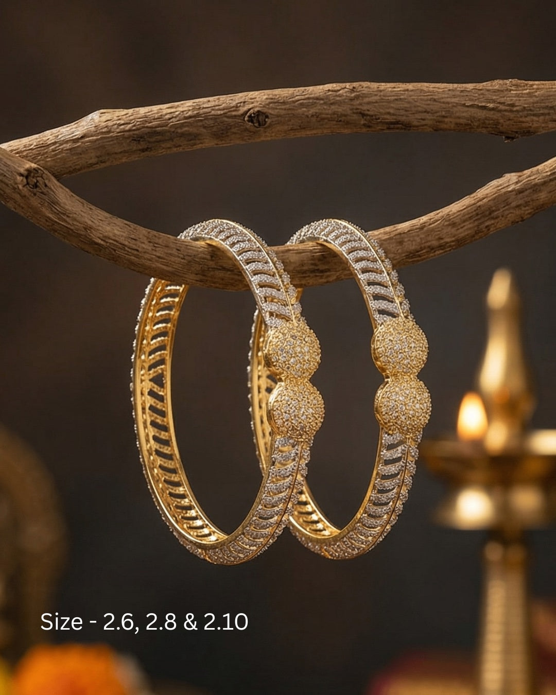 Dual Tone Gold Diamond Cut Designer Bangles (Set of 2) | Premium Quality | American Diamond | Party wear | TE-ADB-2212-002
