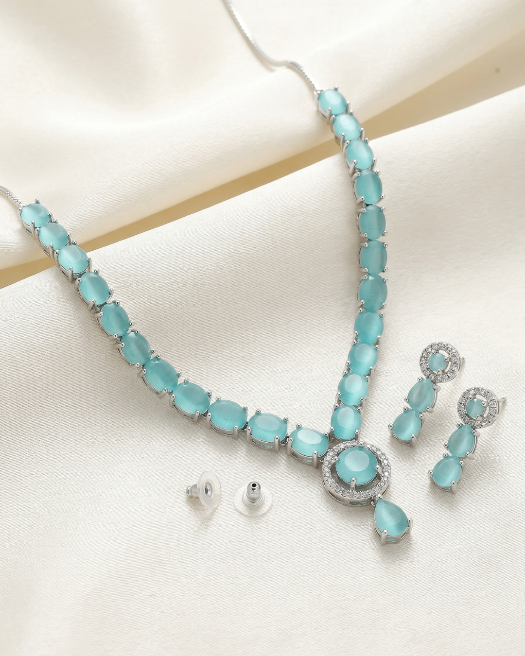 Pastel Green American Diamond Necklace & Earrings Set | Premium Quality | American Diamond | Party wear