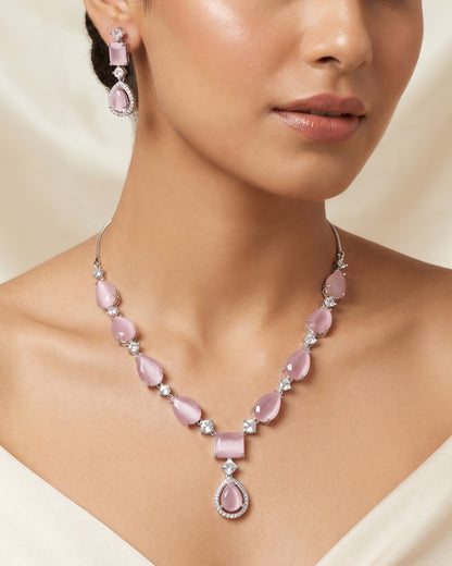 Rosé Petal AD Necklace & Earrings Set | Premium Quality | American Diamond | Party wear