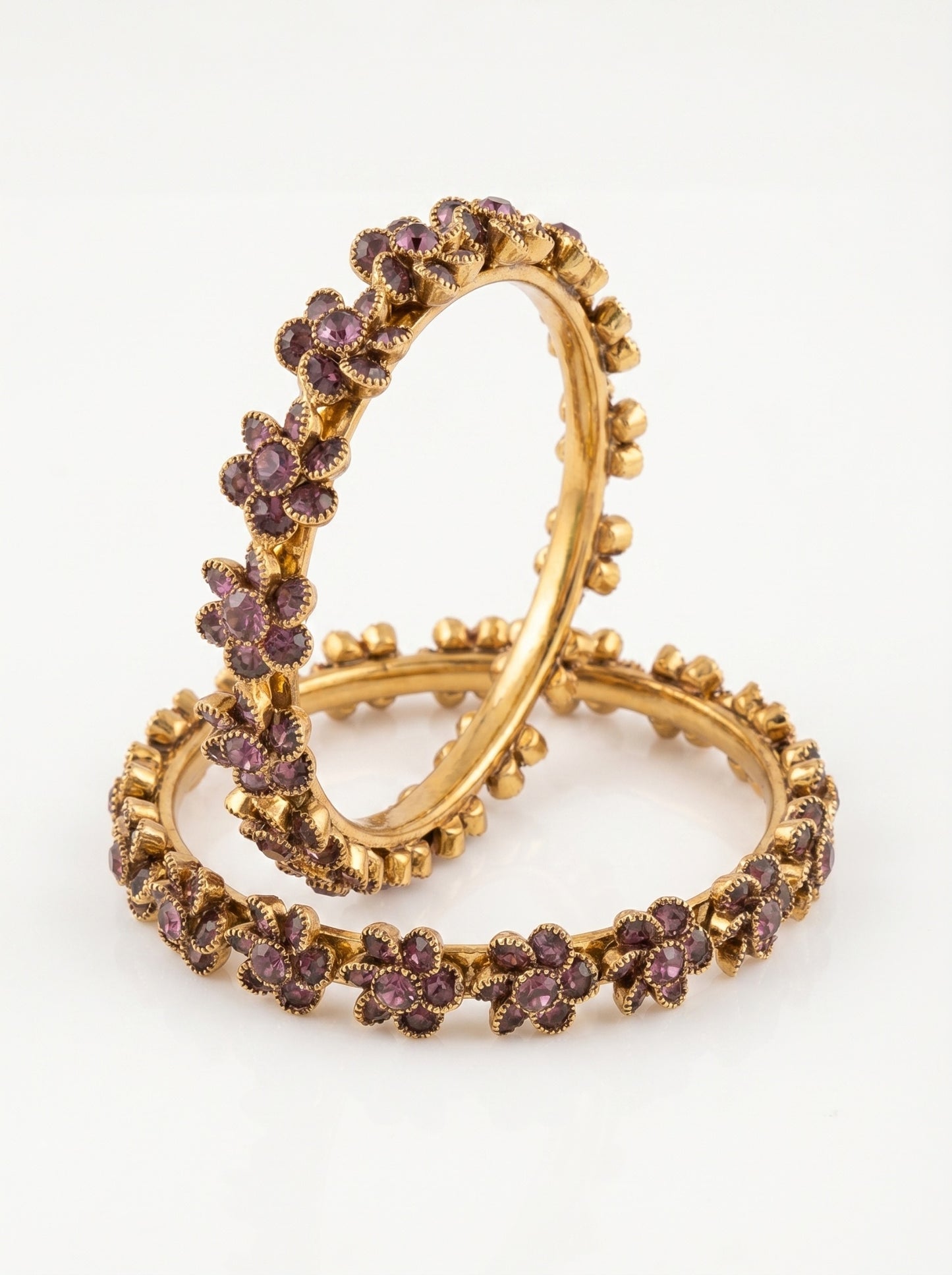 Majestic Plum Bloom Floral Bangles(Set of 2) | Premium Quality | American Diamond | Party wear
