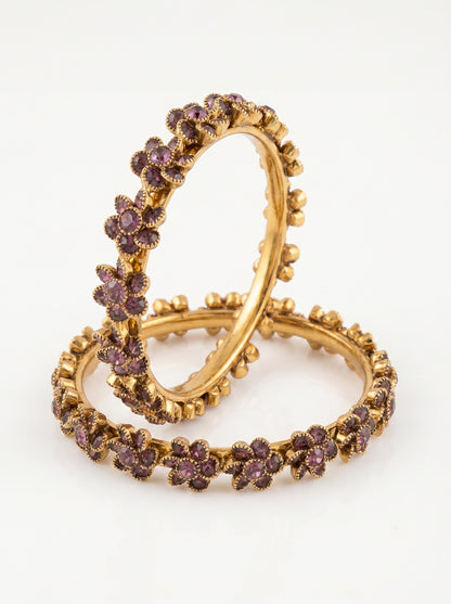 Majestic Plum Bloom Floral Bangles(Set of 2) | Premium Quality | American Diamond | Party wear