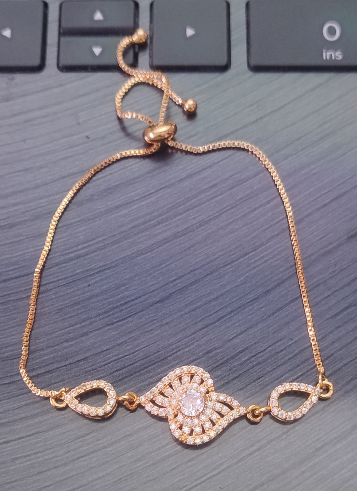 Elegant Cubic Zirconia Stones Floral Gold Adjustable Bracelet