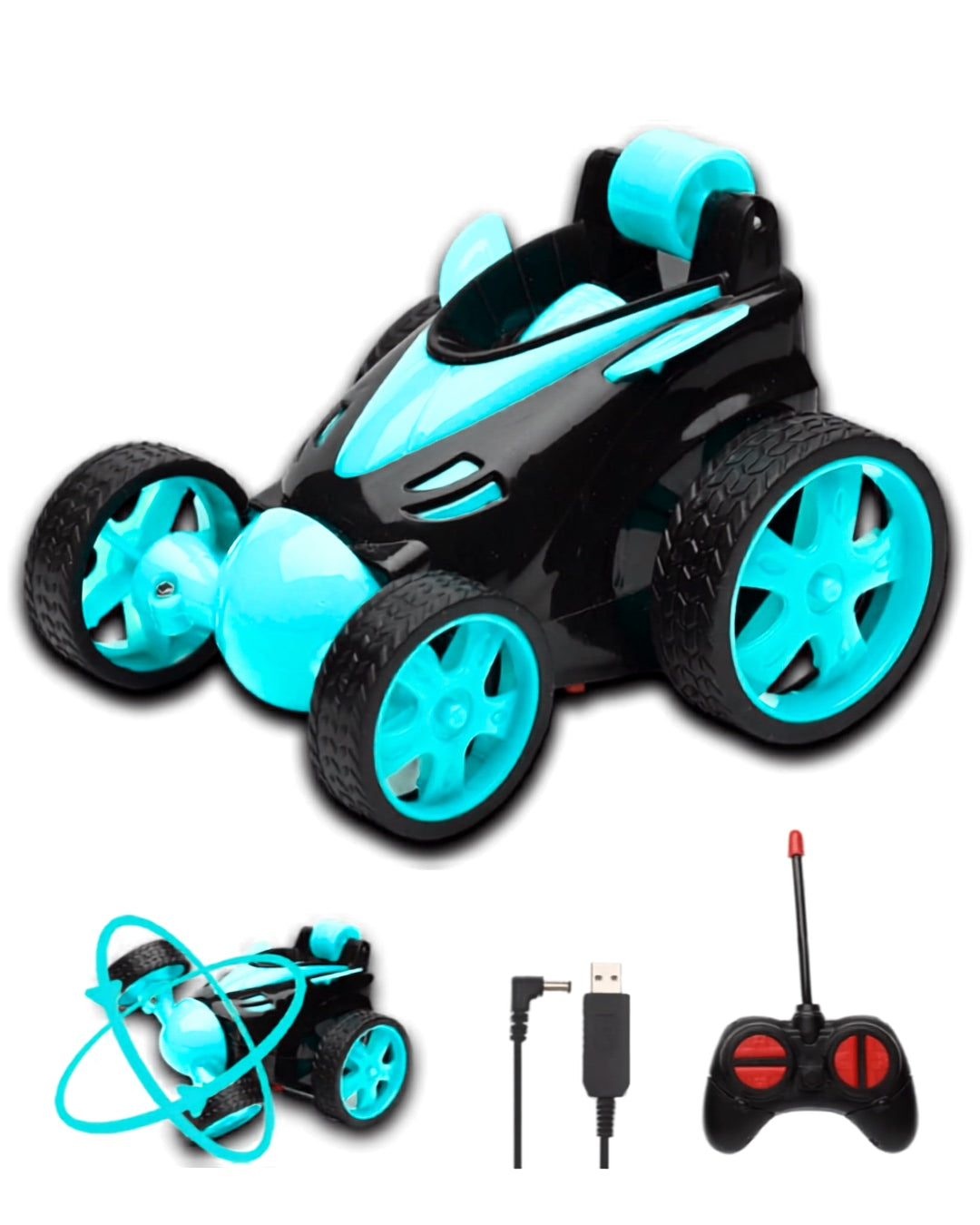 360° Rechargeable RC Stunt Car with LED Lights & Remote Control for Kids