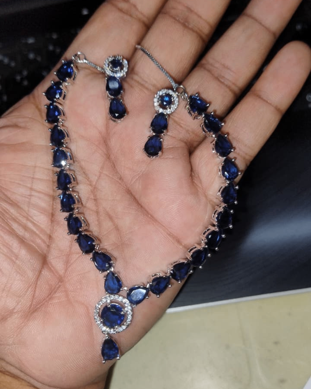 Midnight Sapphire American Diamond Necklace & Earrings Set | Premium Quality | American Diamond | Party wear