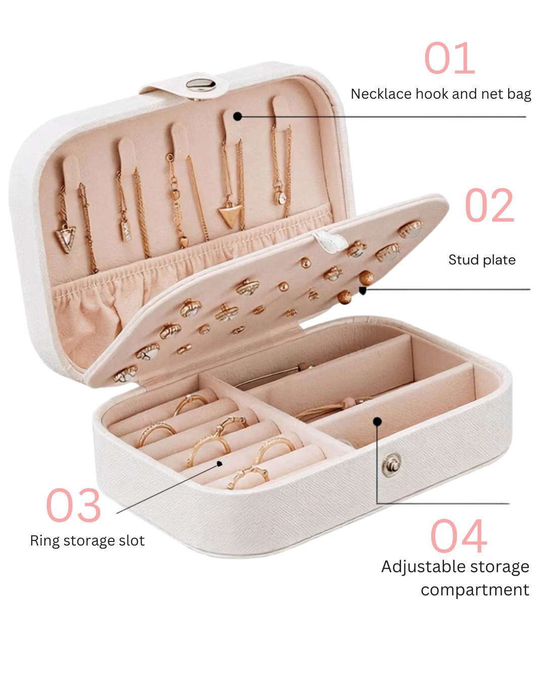 Portable Travel Jewelry Organizer Box – Necklace, Ring & Earring Storage Case