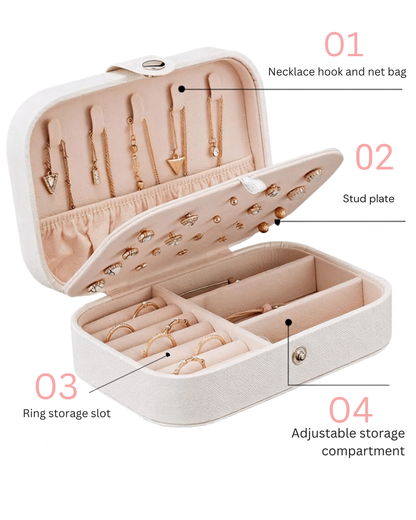 Portable Travel Jewelry Organizer Box – Necklace, Ring & Earring Storage Case