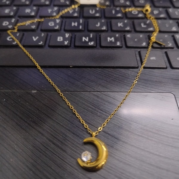 Halfmoon Stone necklace | Stainless Steel Gold Plated | Anti-tarnish Necklace | Daily wear | TE-GPC-0511-004