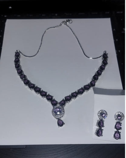 Amethyst(Purple) Glow American Diamond Necklace & Earrings Set | Premium Quality | American Diamond | Party wear