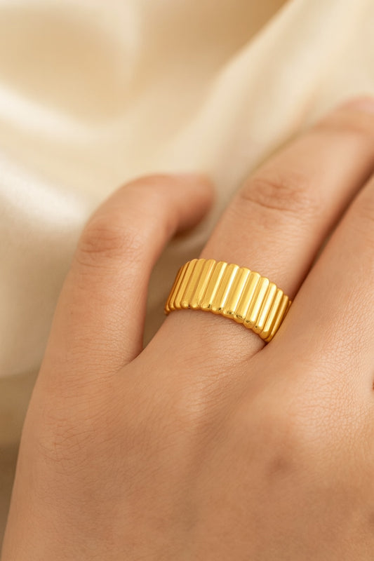 Ribbed Adjustable Finger Ring | Premium Quality | Elegant Women's Jewelry | Stainless Steel Gold Plated | Anti-tarnish | Daily wear | TE-GPFR-0612-003