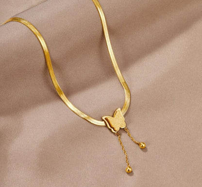 Butterfly Pendant Drop Necklace | Stainless Steel Gold Plated | Anti-tarnish Necklace | Daily wear | TE-GPC-0511-017