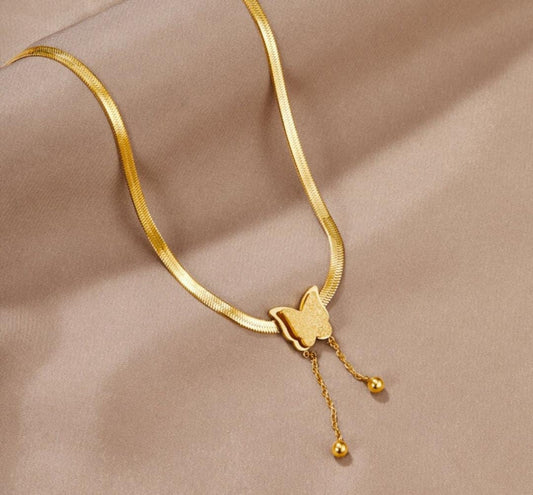 Butterfly Pendant Drop Necklace | Stainless Steel Gold Plated | Anti-tarnish Necklace | Daily wear | TE-GPC-0511-017