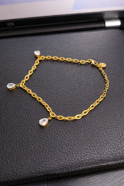 Gold Finish Charm Anklet with 3 Pear Stone Drops 1No. | Quantity – 1No. (Not pair) | Premium Quality | Daily wear | TE-ANK-2912-001