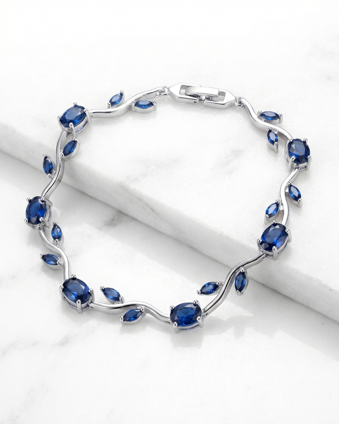 Silver Tone Blue Stone Bow Design Bracelet for Women | Premium Quality | Cubic Zirconia