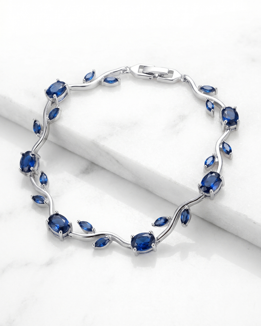 Silver Tone Blue Stone Bow Design Bracelet for Women | Premium Quality | Cubic Zirconia