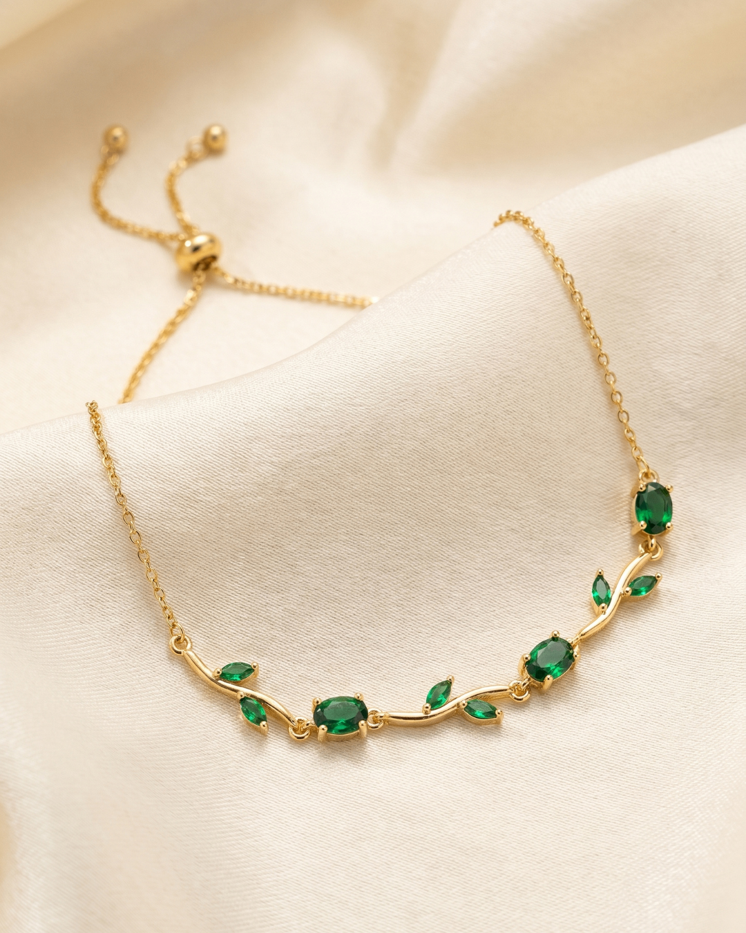 Emerald Green Tulip Necklace in Gold Finish | American Diamomd