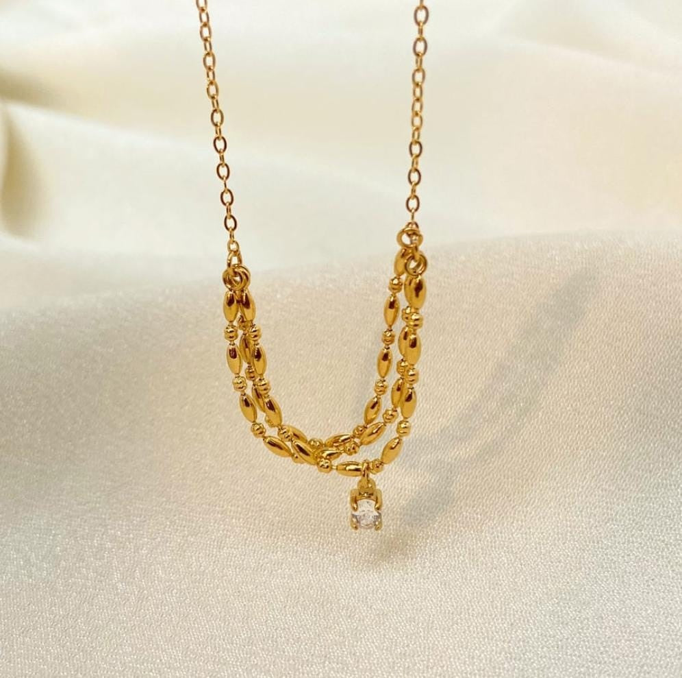 Triple Layer Necklace | Stainless Steel Gold Plated | Anti-tarnish Necklace | Daily wear | TE-GPC-0511-015