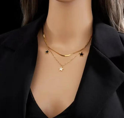 Double Layer Star Pendant Necklace | Stainless Steel Gold Plated | Anti-tarnish Necklace | Daily wear | TE-GPC-0511-020
