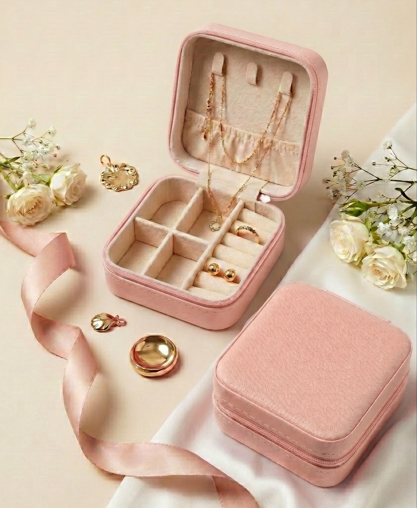 Travel Small Jewelry Organizer Box with Ring & Necklace Storage