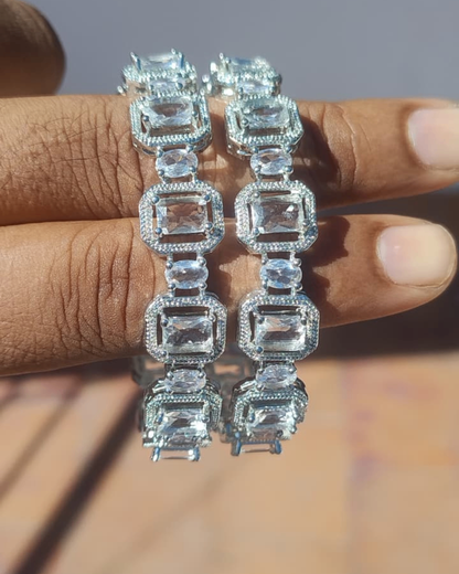 Luxury Emerald-Cut White Stone Bangle | American Diamond