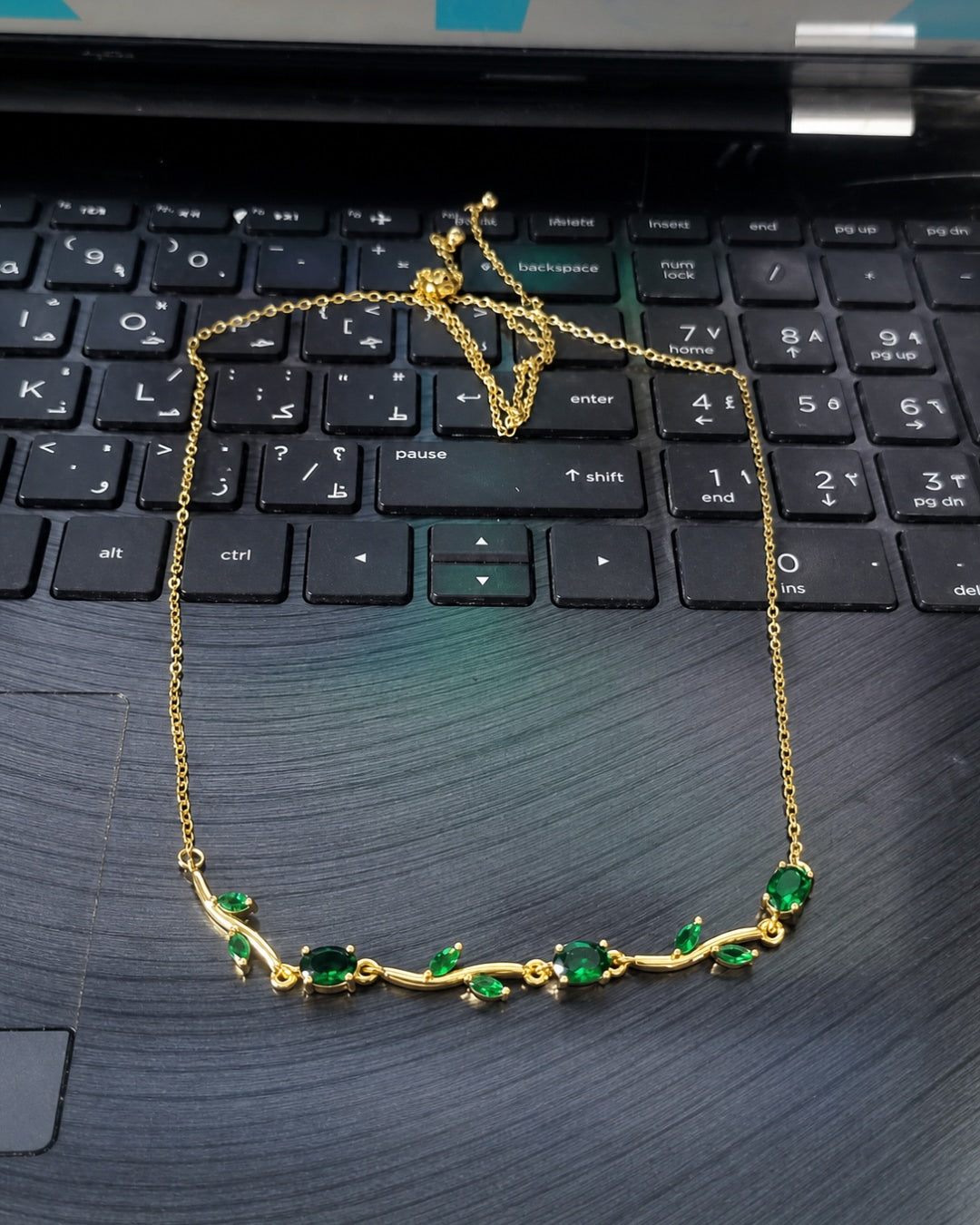 Emerald Green Tulip Necklace in Gold Finish | American Diamomd