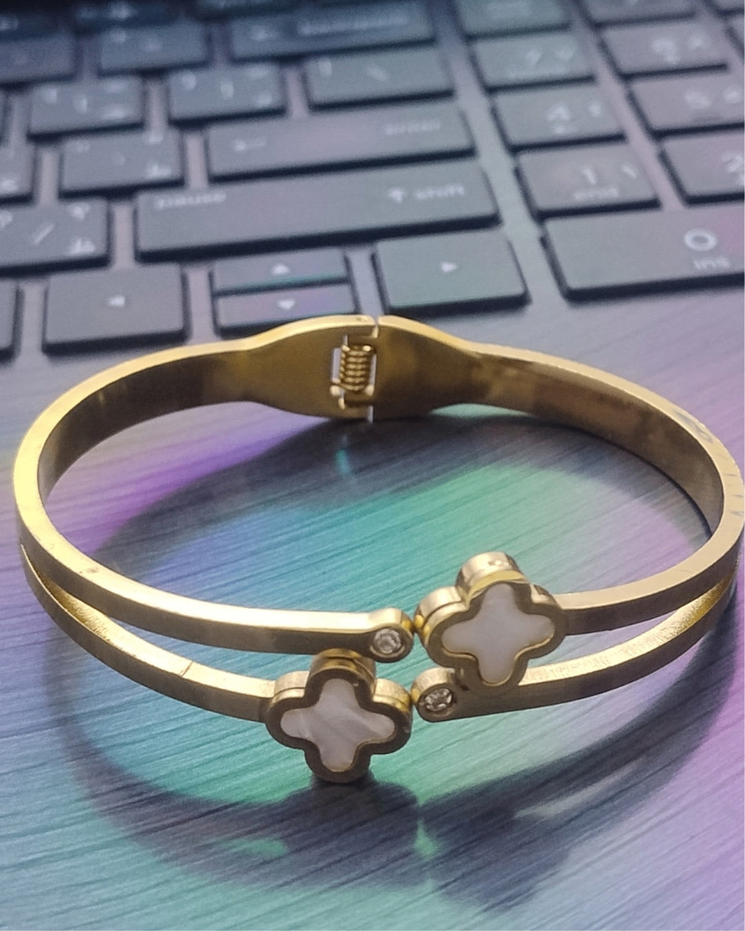 Luna Clover Dual-Band Gold Finish Bracelet | Stainless Steel Gold Plated