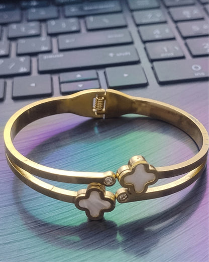Luna Clover Dual-Band Gold Finish Bracelet | Stainless Steel Gold Plated