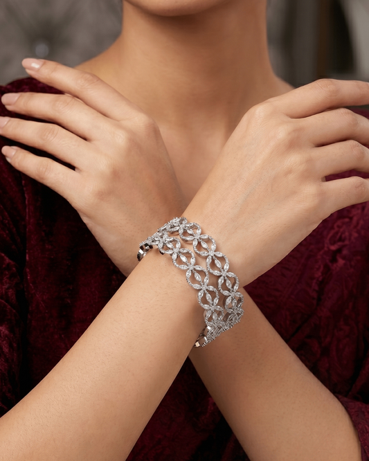 Silver Star Zircon Stone Designer Bangles (Set of 2) | Premium Quality | American Diamond | Party wear