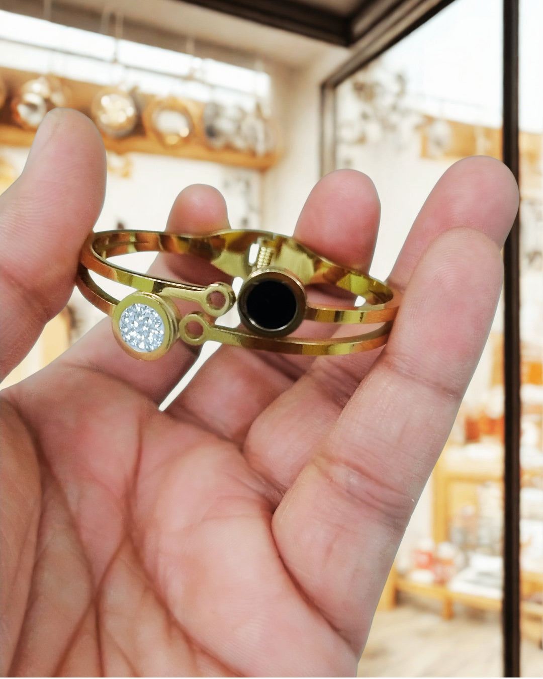 Round Black & Crystal Charm Bracelet | Premium Quality | Elegant Kids Jewelry | Stainless Steel Gold Plated | Anti-tarnish | Daily wear | TE-GPKB-2311-009