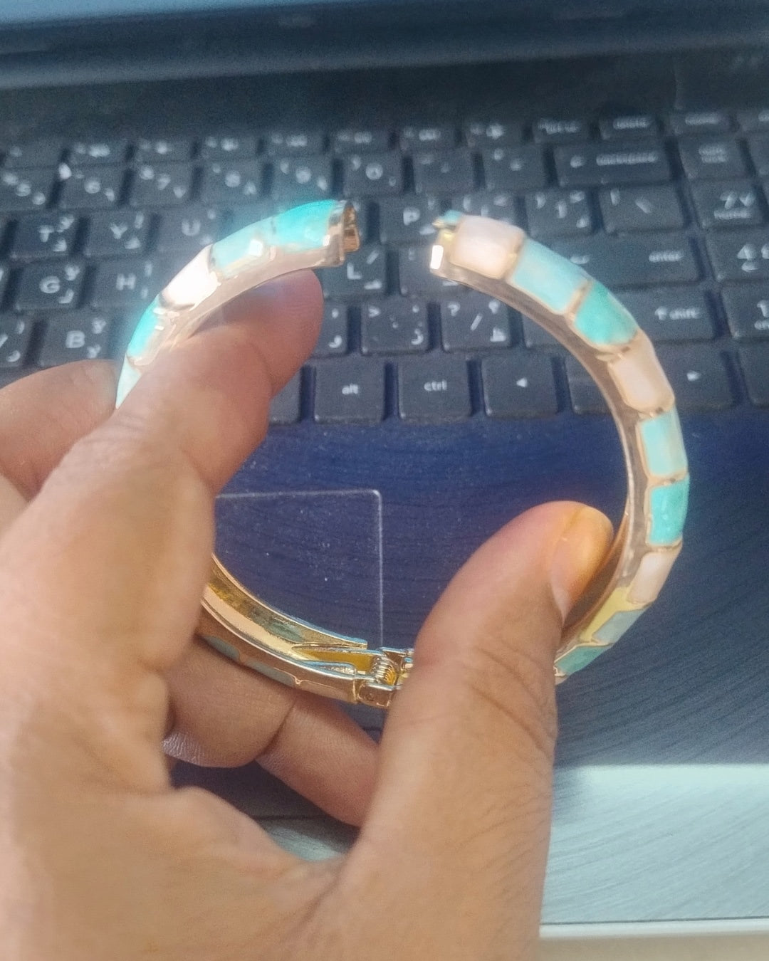 Turquoise & Blush Enamel Gold-Tone Bracelet | Openable