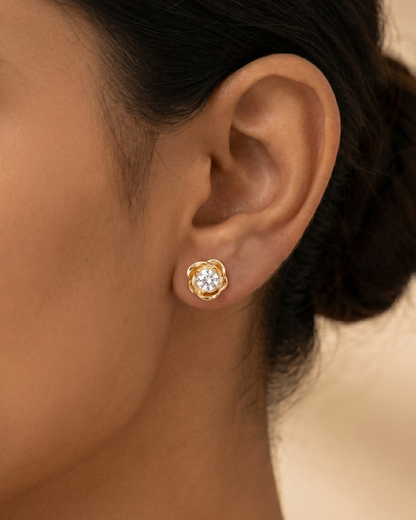 Celestia Bloom Crystal Gold Stud Earrings | Gold Plated | Premium Quality