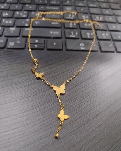 Butterfly Drop Necklace | Stainless Steel Gold Plated | Anti-tarnish Necklace | Daily wear