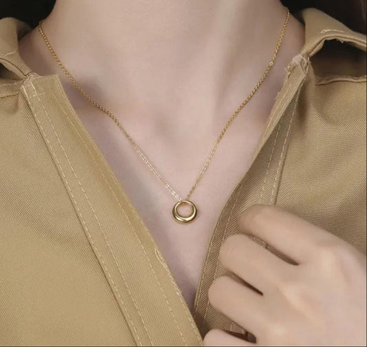 Circle Pendant Necklace | Stainless Steel Gold Plated | Anti-tarnish Necklace | Daily wear | TE-GPC-0511-024