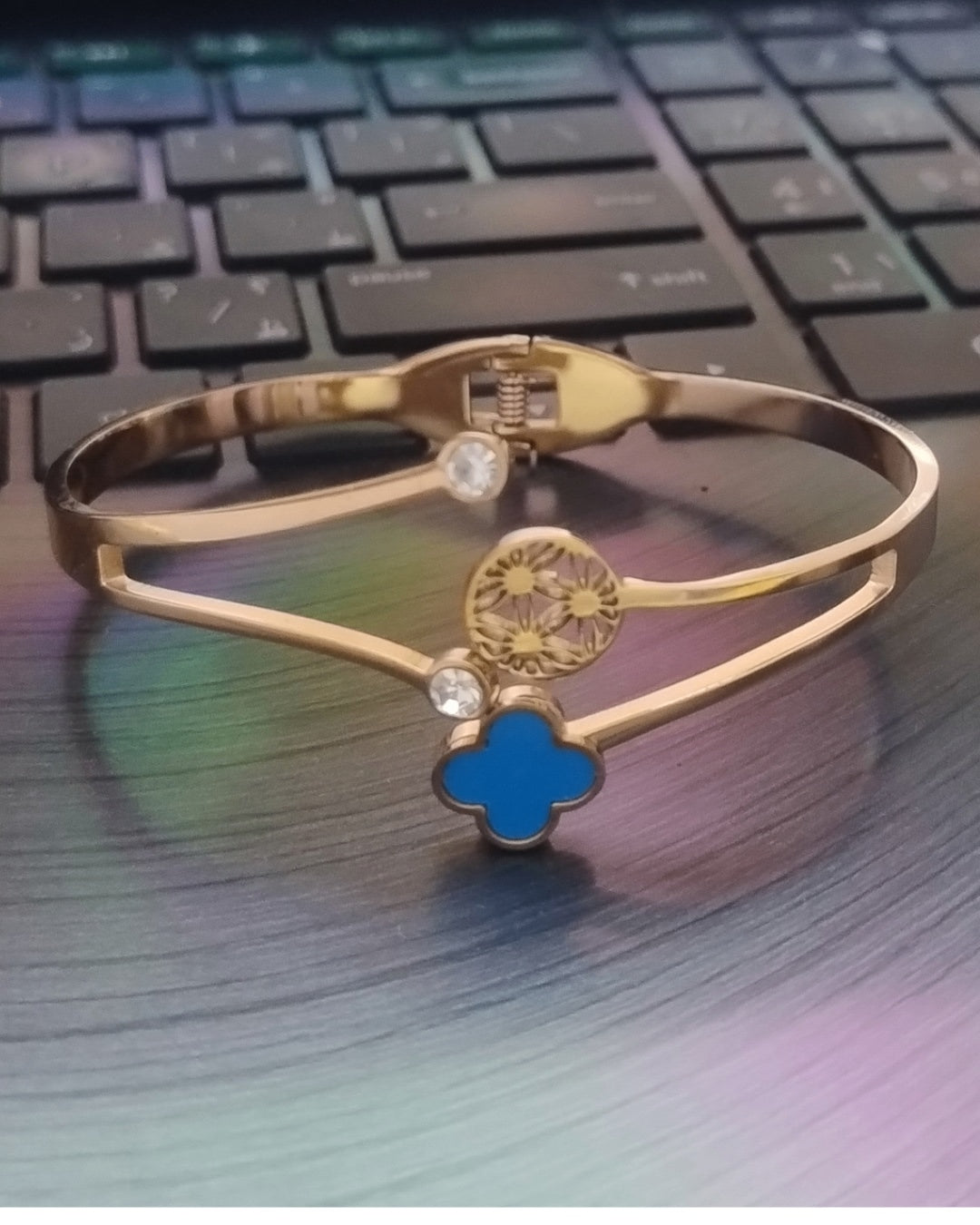 Azure Clover Charm Rose Gold Dual-Line Elegant Bracelet | Stainless Steel Rose Gold Plated