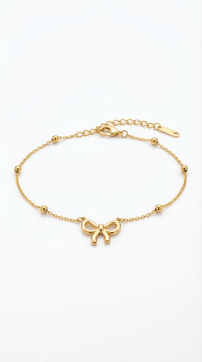 Gold Plated Bow Charm Chain Bracelet for Women | Anti-tarnish | Trendy Bracelet