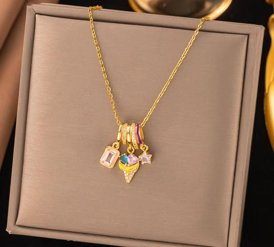 Cone Ice Cream Charm Necklace | Stainless Steel Gold Plated | Anti-tarnish Necklace | Daily wear | TE-GPC-0511-014