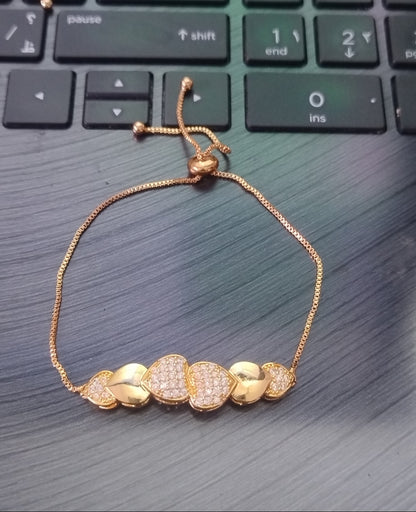 Gold Heart Cubic Zirconia Adjustable Bracelet