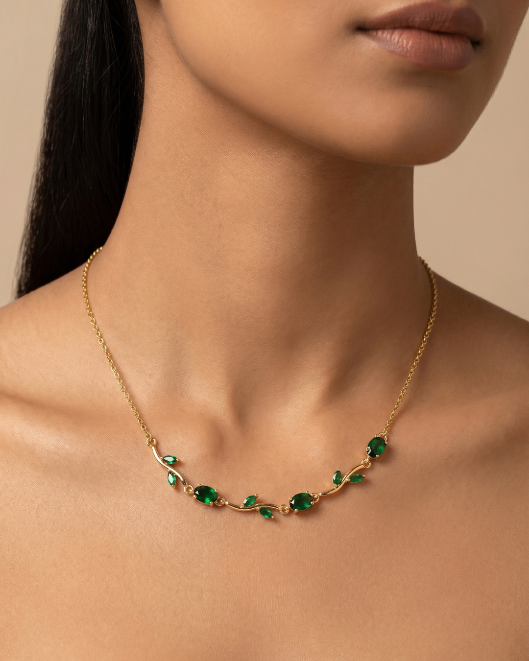 Emerald Green Tulip Necklace in Gold Finish | American Diamomd
