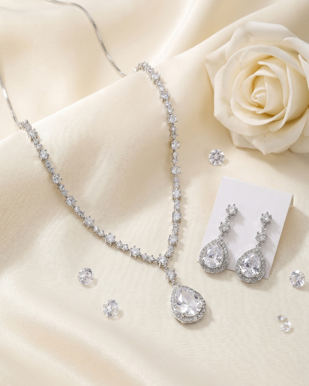 Eterna Teardrop Necklace & Earrings Set | Premium Quality | American Diamond | Party wear