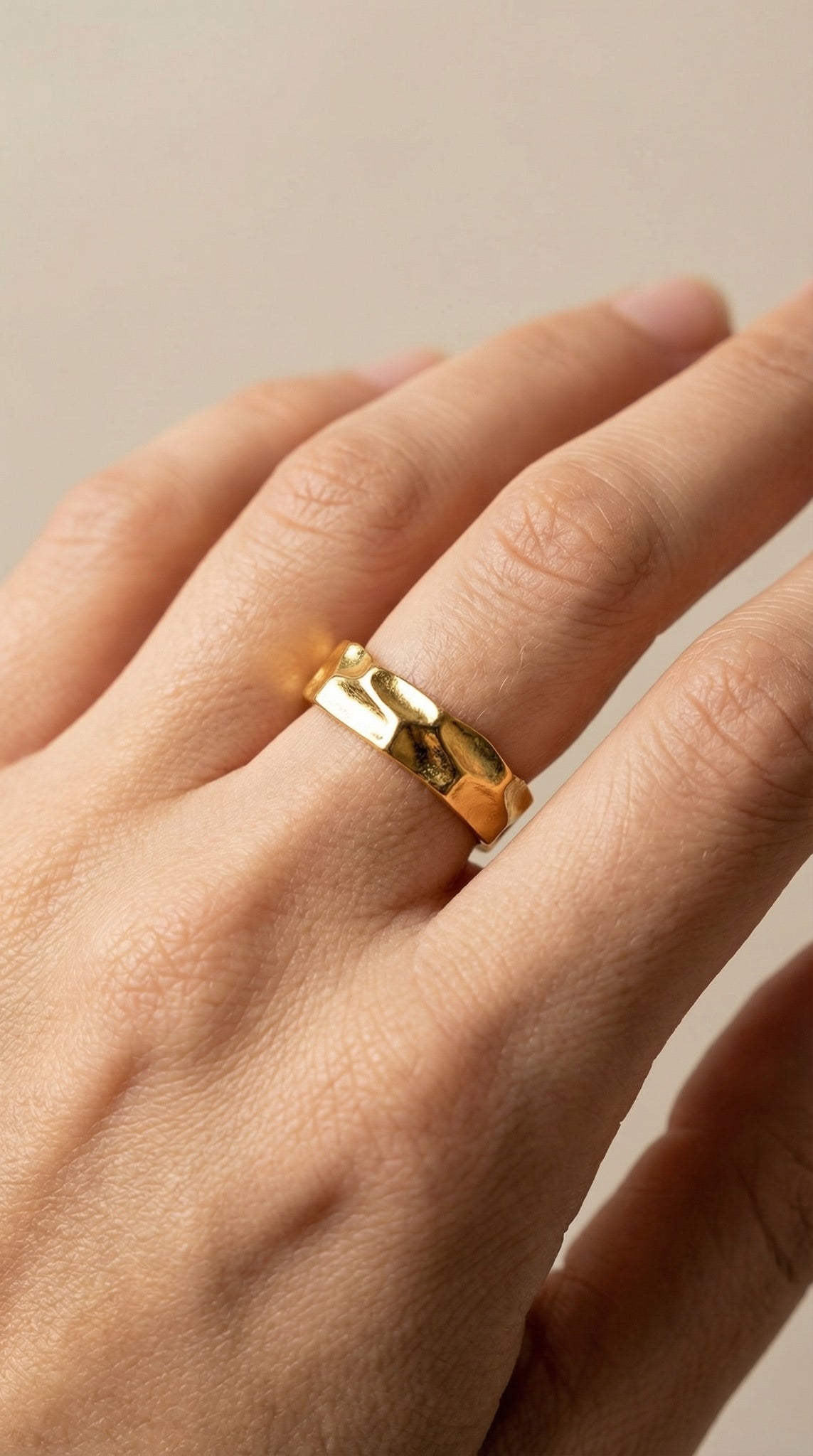 Gold Plated Hammered Adjustable Statement Ring | Premium Quality | Elegant Women's Jewelry | Stainless Steel Gold Plated | Anti-tarnish | Daily wear | TE-GPFR-0612-005